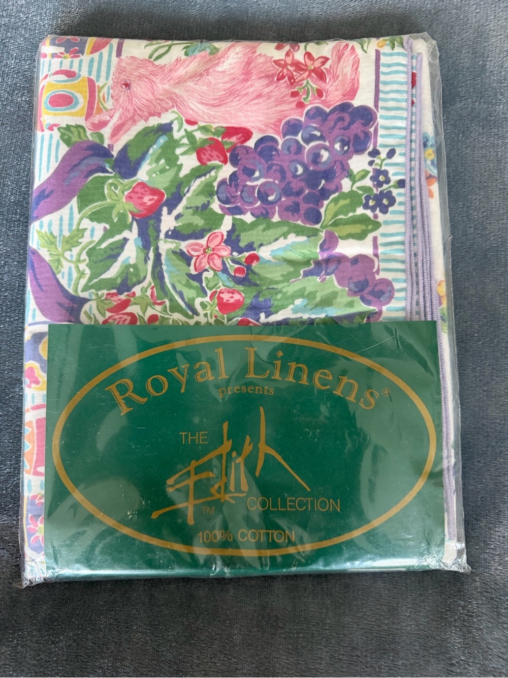 NWT Royal Linens Easter Tablecloth Floral Cotton Bunny Purple Green 60x102